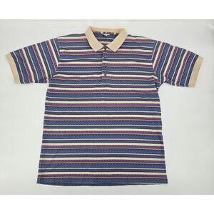 Vintage 90s Geometric Stripe Polo Shirt Men’s L Southwestern Pattern